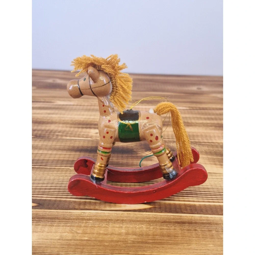 Lot X5 Vintage Wooden Christmas Ornaments‎ Santa Sleigh Rocking Horse Nutcracker